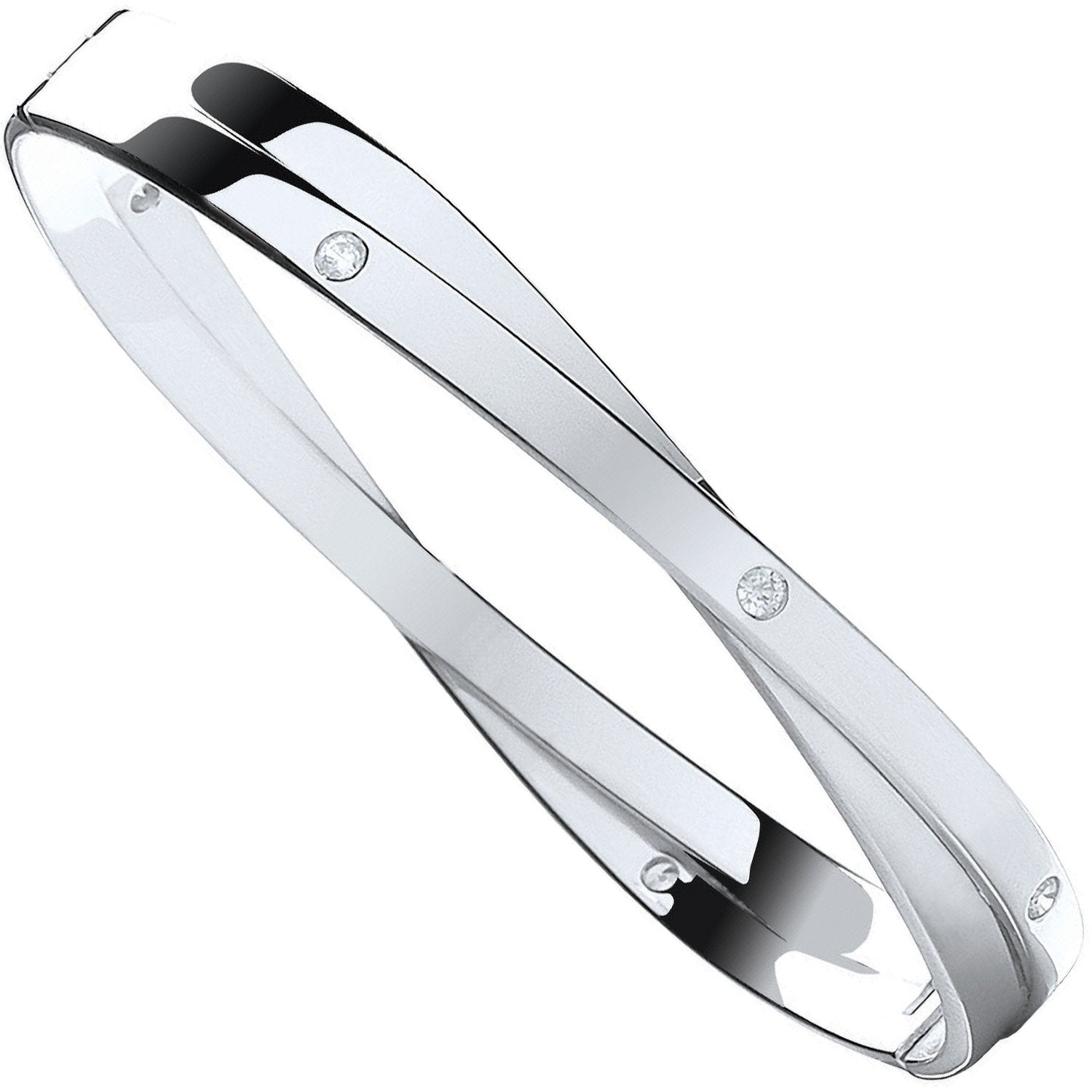 Silver Solid Cubic Zirconia Kiss Hinged Bangle - Luxury Watch - Certified Authentic – Luxury Watch by Imperial Time UK